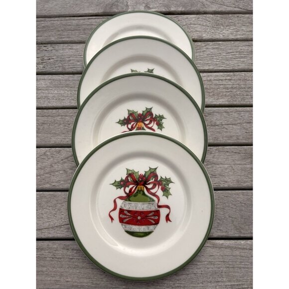 4 Christopher Radko Plates Holiday Celebration  Christmas Dessert Appetizer 6” - Picture 1 of 8